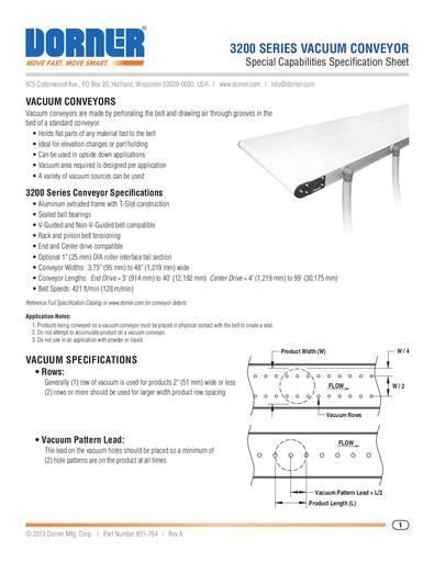 3200 Series Vacuum Conveyor Special Capabilities Specification Sheet