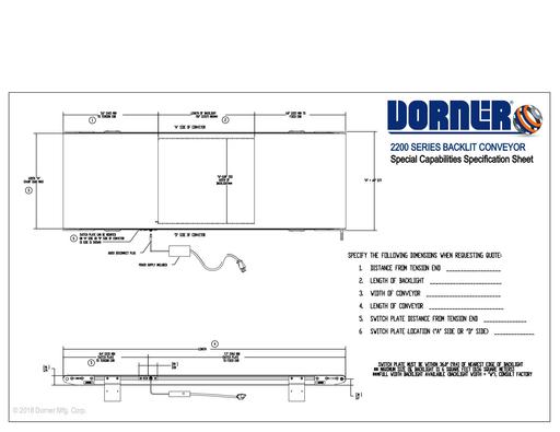 2200 Series Backlit Conveyor Special Capabilities Specification Sheet Diagram