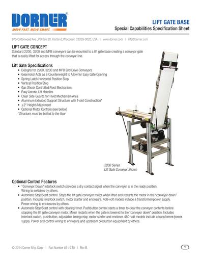 Lift Gate Specification Sheet